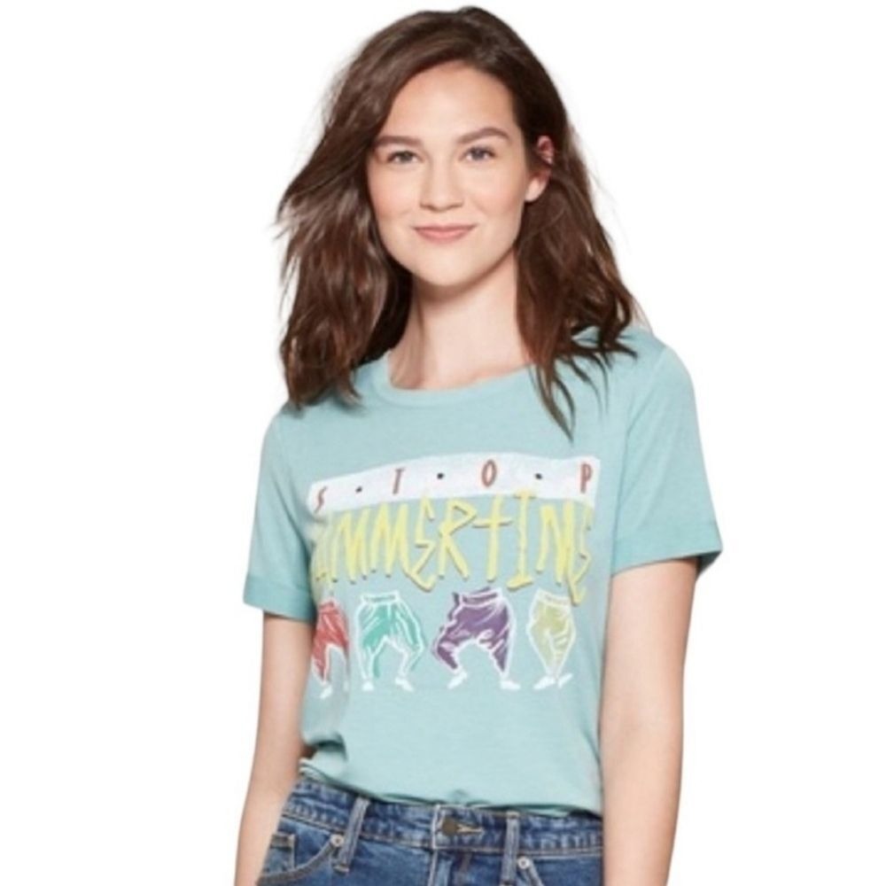 Lyric Culture Women's MC‎ Hammer Stop Hammertime Retro 80s T-shirt Teal Mist M